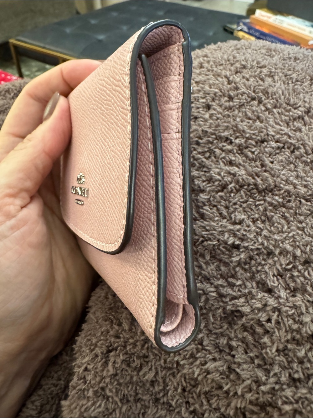 Coach Pebbled Leather Compact Wallet in Light Pink with Silver Logo - Picture 4 of 4